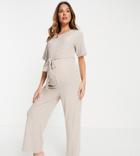 Asos Design Maternity Lounge Super Soft Rib Jumpsuit In Brown