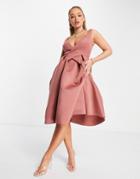 Asos Design Cami Wrap Pleated Midi Skater Dress In Rose-pink