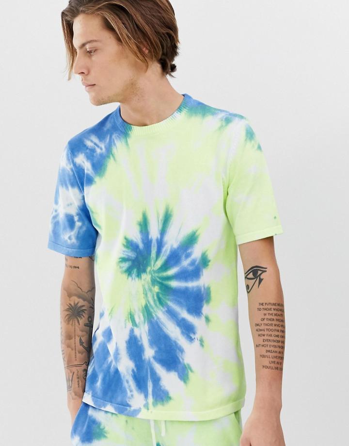 Asos Design Knitted Tie Dye Two-piece T-shirt In Blue