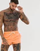 Asos Design Swim Shorts With Acid Wash In Orange Super Short Length