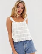 Asos Design Cotton Sun Top With Frill Detail-white