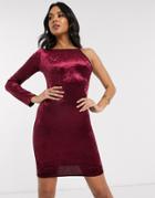 Ax Paris Velvet One Shoulder Mini Dress In Plum-purple