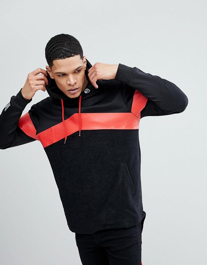 Soul Star Long Line Back Zip Stripe Hoodie - Black