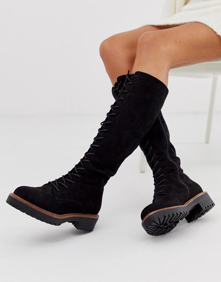 Asos Design Courtney Chunky Lace Up Knee High Boots - Black