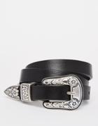 Aldo Western Leather Belt With Embellished Buckle And Tip