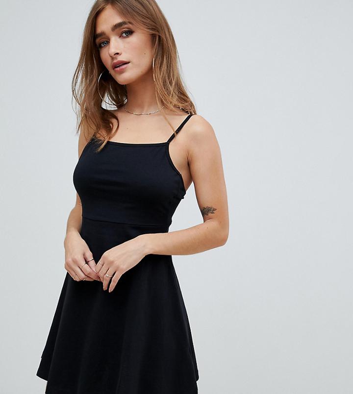 Asos Design Petite Mini Square Neck Skater Dress - Black