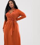 Asos Design Curve Midi Tie Waist Shirt Dress - Orange