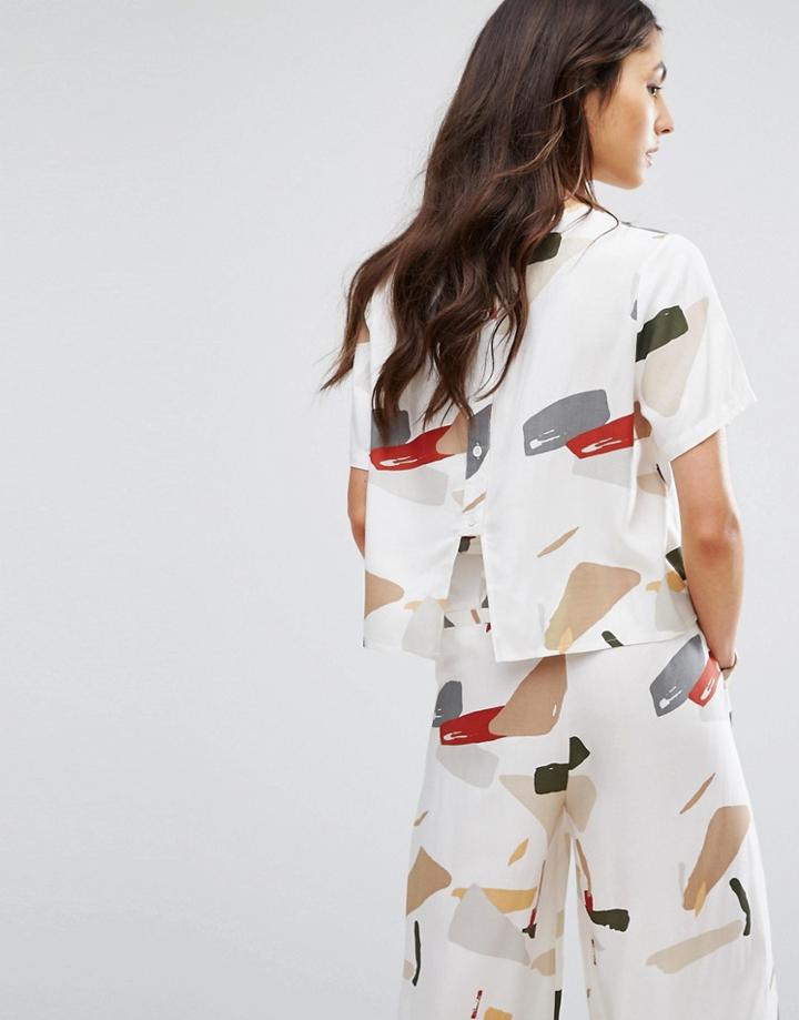 Native Youth Relaxed Button Back Crop Top In Abstract Print Co-ord - Multi