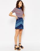 Asos Denim A-line Mini Skirt With Chevron Patchwork - Blue