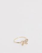 Asos Design Ring With Tiny Crystal Butterfly In Gold Tone - Gold