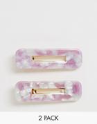 Asos Design Pack Of 2 Rectangle Hair Clips In Lilac Resin-purple
