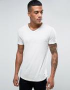Solid V-neck T-shirt In Wash With Raw Edges - Beige
