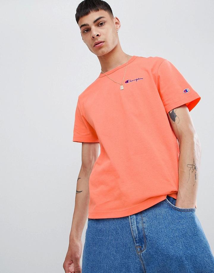 Champion T-shirt With Small Script Logo In Peach - Orange