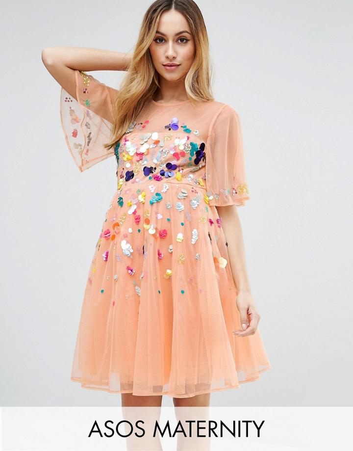 Asos Maternity Scattered Sequin Mini Dress - Pink