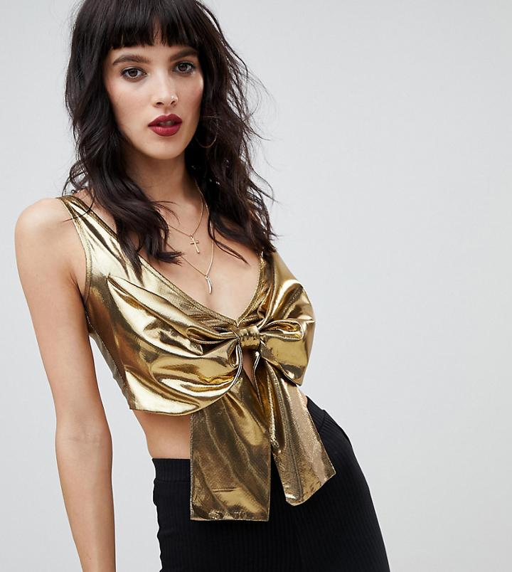 Dusty Daze Tie Front Metallic Top - Gold