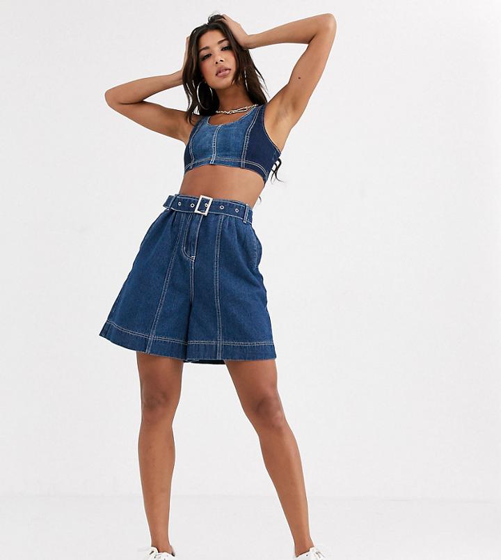 Liquor N Poker Denim Paneled Shorts Two-piece-blue