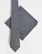 Asos Design Slim Tie And Pocket Square In Black And White Geo Design