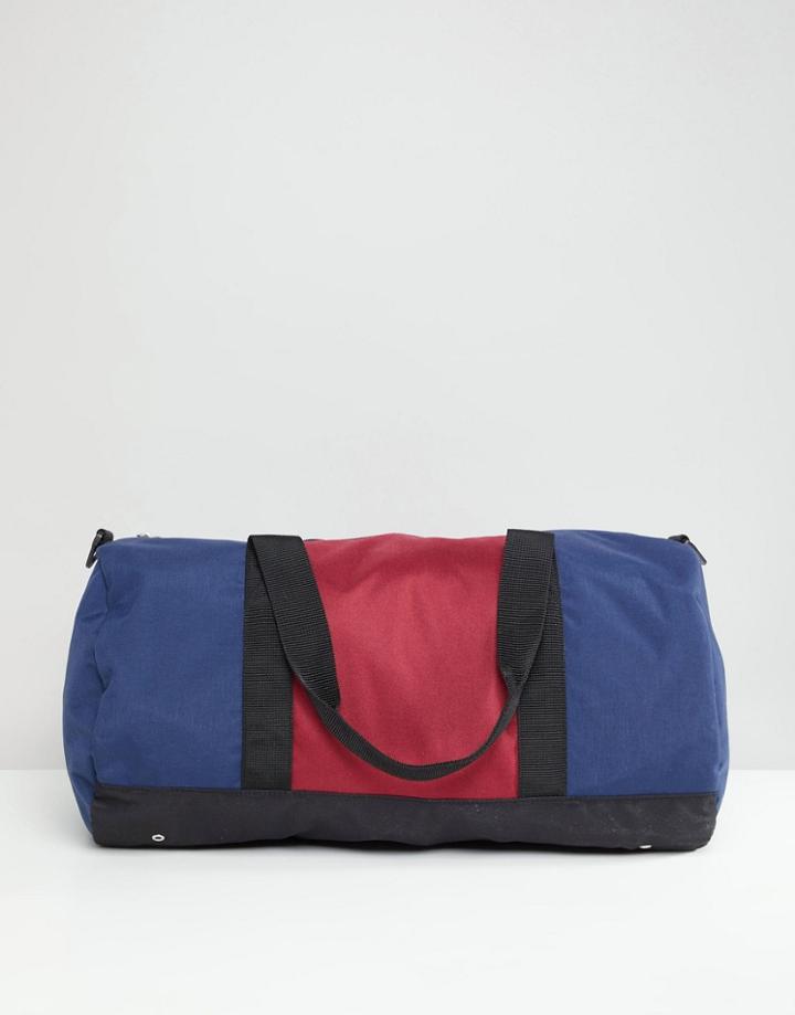 Asos Design Barrell Bag In Navy With Contrast Burgundy Panel - Navy
