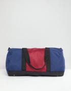 Asos Design Barrell Bag In Navy With Contrast Burgundy Panel - Navy