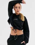 The Couture Club Cropped Motif Drawstring Hoody In Black - Black