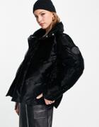 Rains 1522 Boxy Puffer Winter Jacket In Velvet Black