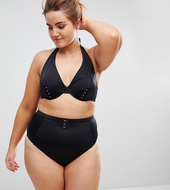 Asos Curve Mix And Match High Waist Bikini Bottom With Hook And Eye - Black
