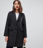 Warehouse Single Breasted Coat In Charcoal - Navy