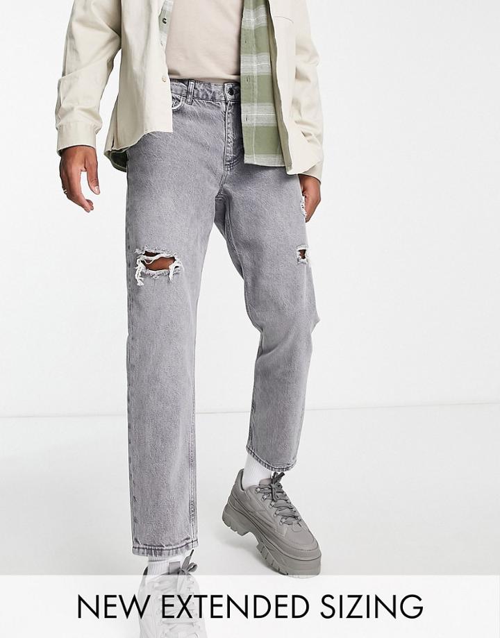 Asos Design Classic Rigid Jeans Vintage Gray Wash With Abrasions