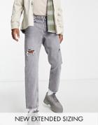 Asos Design Classic Rigid Jeans Vintage Gray Wash With Abrasions