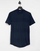 Asos Design Muscle Fit Fancy Rib T-shirt In Navy