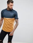 Asos Longline Raglan T-shirt With Color Block In Retro Colors - Navy