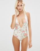 Hot As Hell Shirred Plunge Suit - Eggshell