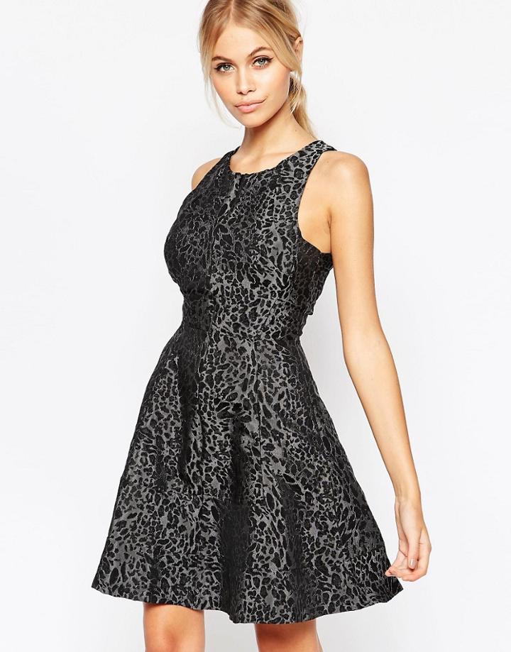 Hedonia Luara Skater Dress In Animal Jacquard - Gray