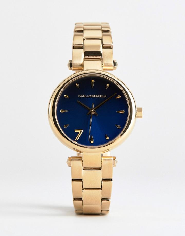 Karl Lagerfeld Kl5001 Ladies Gold Plated Watch With Blue Dial - Gold