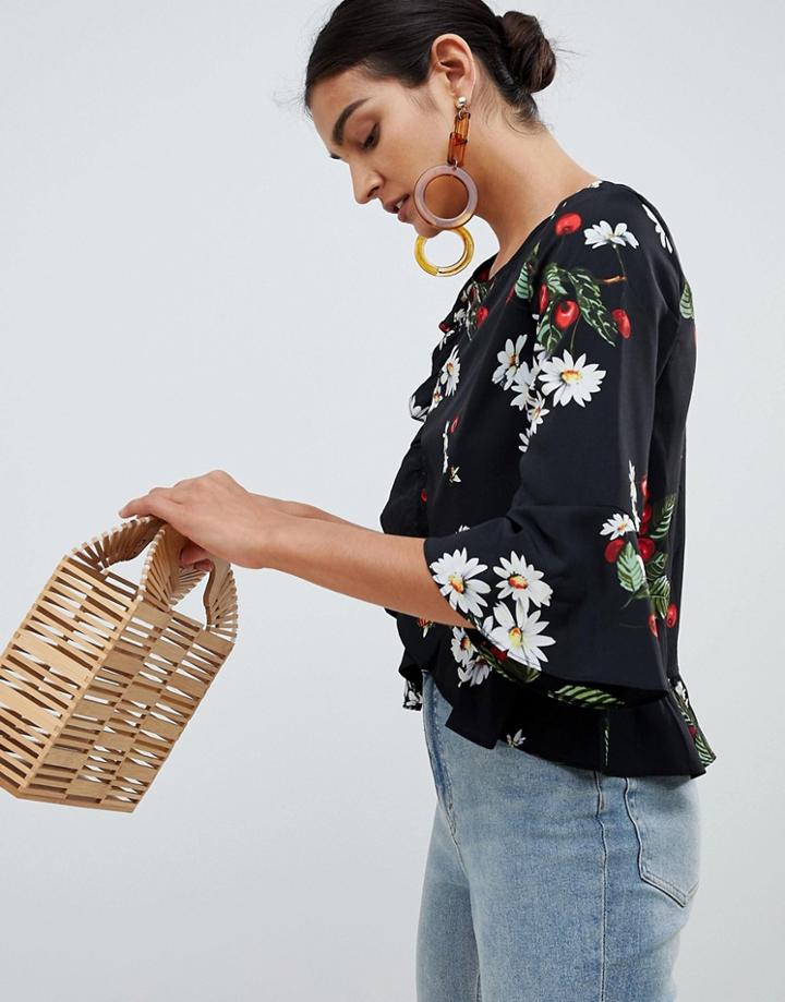 Angel Eye Floral Long Sleeve Top - Black