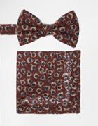 Asos Bow Tie And Pocket Square Set In Floral Brown - Brown