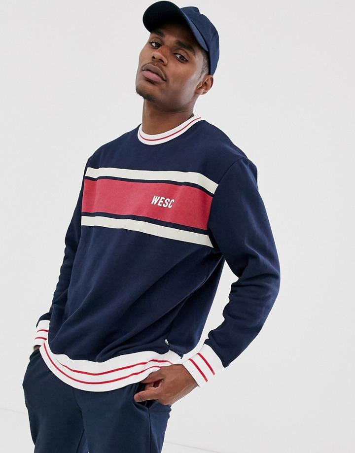 Wesc 90s Miles Chest Stripe Sweater-navy