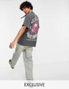Reclaimed Vintage Inspired Oversized T-shirt With Skull Front Print In Charcoal-grey