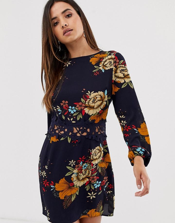 Ax Paris Floral Long Sleeve Dress - Multi