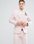Asos Wedding Skinny Suit Jacket In Pink Cross Hatch With Printed Lining - Pink