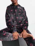 Dkny Cozy Sherpa Hoodie And Sweatpants Set In All Over Black + Pink Logo Print
