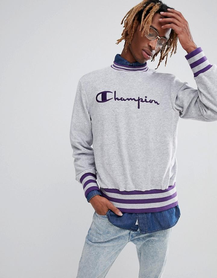 Champion Towelling Sweatshirt With Contrast Rib In Gray - Gray