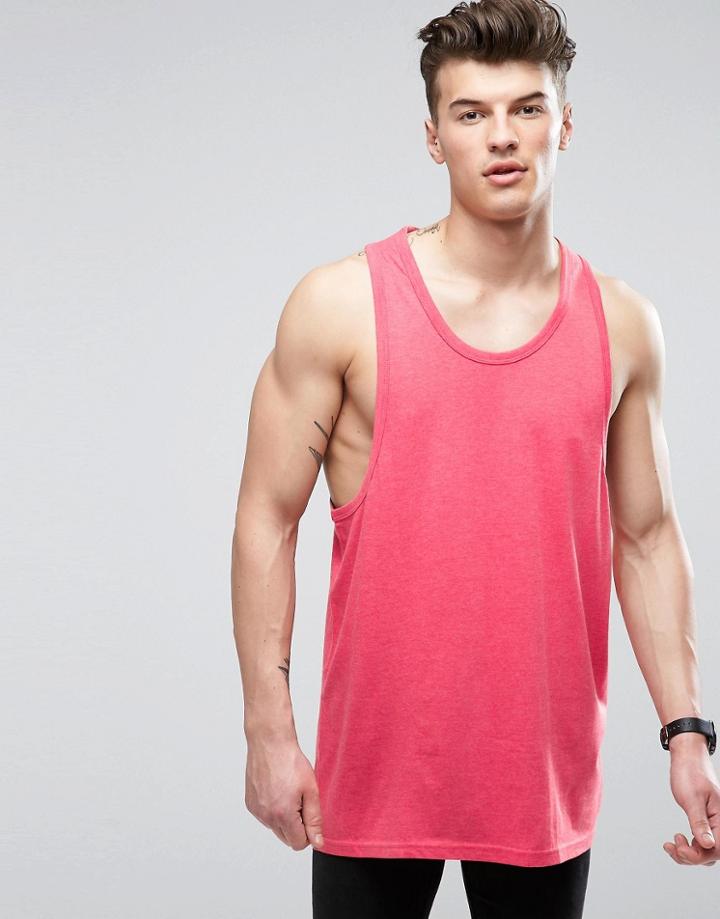 Brave Soul Longline Drop Arm Hole Tank - Red