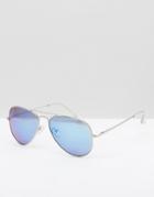 Abercrombie & Fitch Silver Aviator Sunglasses With Blue Lens - Blue