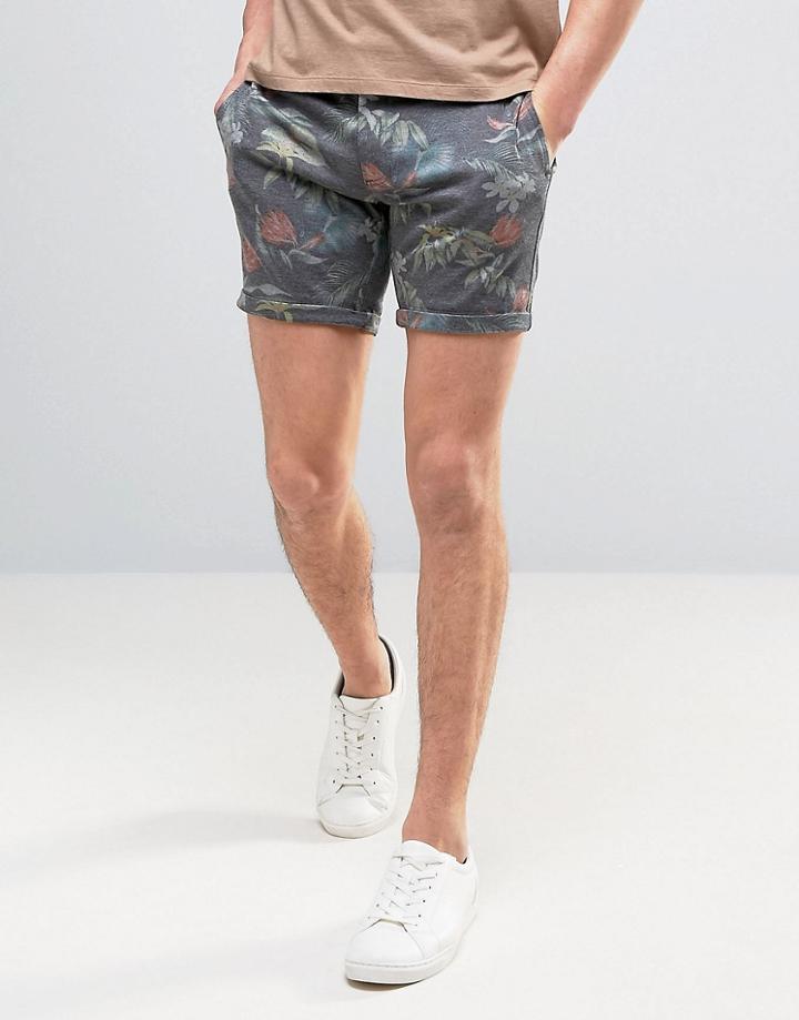 Solid Chino Shorts In Hawaiian Print - Black