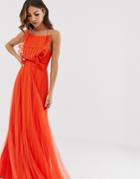 Asos Design Lace Top Ruffle Strappy Back Maxi Dress - Multi