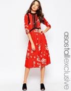 Asos Tall Premium Chinoiserie Print Dress With Lace Inserts - Printed