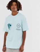 Asos White Loose Fit T-shirt With Chest & Back Print - Blue