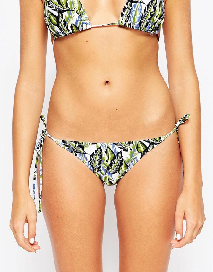 Asos Mix & Match Multi Leaf Print Micro Brazilian Tie Side Bikini Bottom - Multi Leaf Print