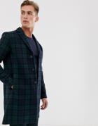 Selected Homme Recycled Wool Overcoat In Blackwatch Check-navy